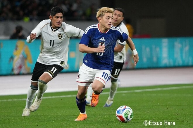 鎌田大地が｢完璧｣左足ボレーで先制！2点目の町野修斗が｢歓喜｣の飛ばないケイン！年内ラストは中村敬斗の｢神ワザ｣股抜き弾！森保一監督｢100試合後｣のゴール裏！【日本代表vsボリビア代表】原悦生PHOTOギャラリーの画像006