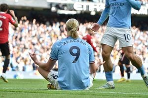 プレミアリーグ得点王を快走するマンチェスター・シティFWアーリング・ハーランドの衝撃はサッカー界に留まらず! お馴染みの「ヨガポーズ」がNFLで披露されるの画像