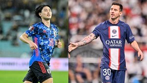 「ここに南野いるのすげーな」リーグ・アンが公開した「7大タレント特別イラスト」にサッカー日本代表・南野拓実がアルゼンチン代表リオネル・メッシらとともに並ぶ！ 右に出る者がいない「日本代表への期待」の画像