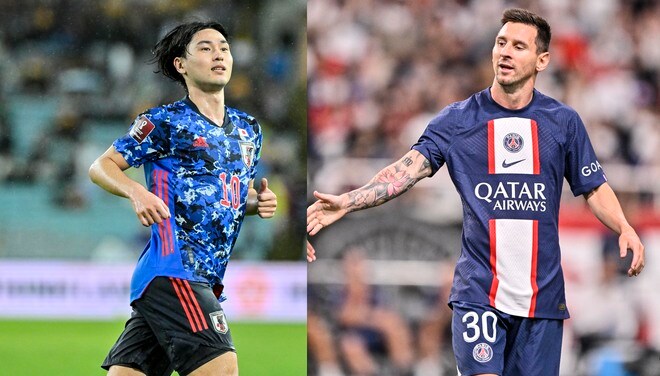 「ここに南野いるのすげーな」リーグ・アンが公開した「7大タレント特別イラスト」にサッカー日本代表・南野拓実がアルゼンチン代表リオネル・メッシらとともに並ぶ! 右に出る者がいない「日本代表への期待」の画像