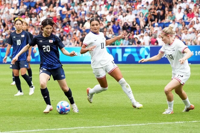 パリ五輪なでしこジャパン「激闘の記録」PHOTOギャラリー22枚　準々決勝アメリカ戦　金メダル獲得アメリカを相手に延長戦までもつれ込む「大奮闘」も…デニス・ロッドマン娘の一発に沈むの画像016