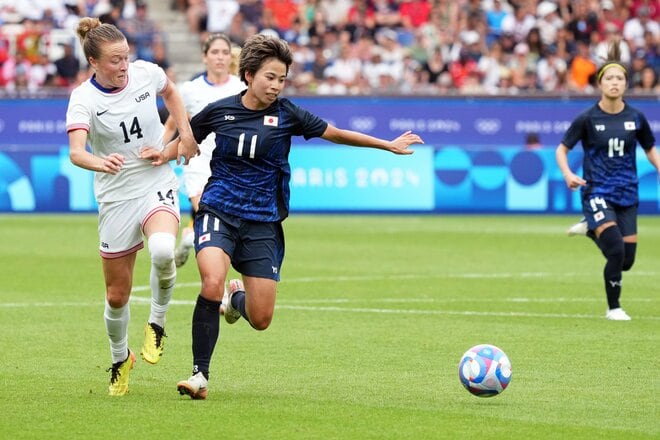 パリ五輪なでしこジャパン「激闘の記録」PHOTOギャラリー22枚　準々決勝アメリカ戦　金メダル獲得アメリカを相手に延長戦までもつれ込む「大奮闘」も…デニス・ロッドマン娘の一発に沈むの画像009